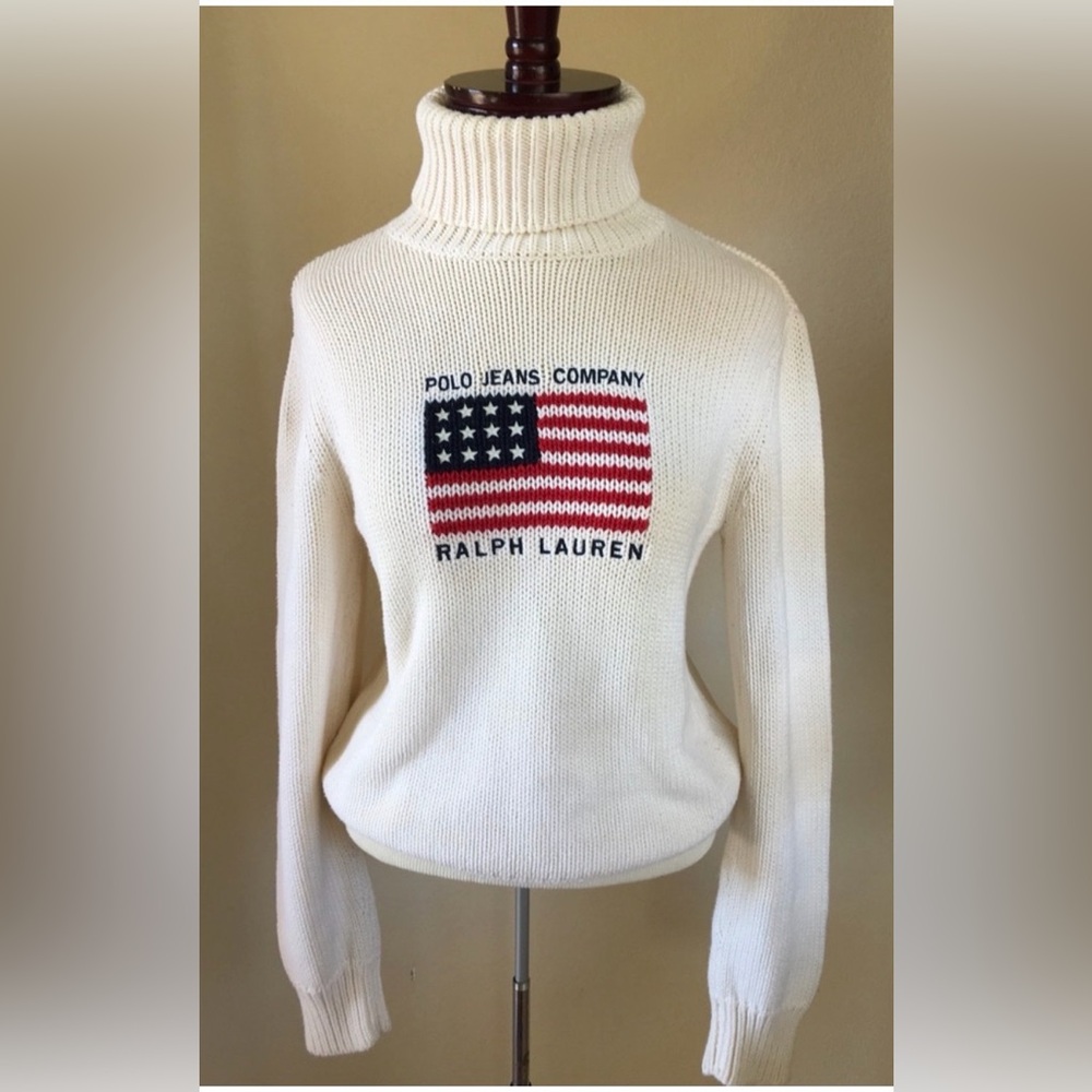 Ralph Lauren Cream Flag Turtleneck
Sweater Size Medium